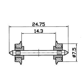 Roco 40189 Hjulaxel, 2 st, isolerade på båda sidor, 7,5 mm hjuldiameter
