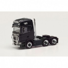 Herpa 314053-002 Scania CS 20 HD 6x2 rigid tractor with pipes and crash protrection, black