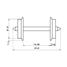 Roco 40178 Hjulaxel, 2 st, AC, 10 mm hjuldiameter, axellängd 24,8 mm