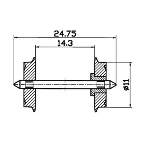Roco 40198 Hjulaxel, 2 st, isolerad på ena sidan, 11 mm hjuldiameter