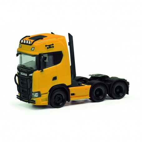 Herpa 314053-003 Scania CS20 HD rigid tractor 3axles with light bar, ram protection and high pipes, yellow