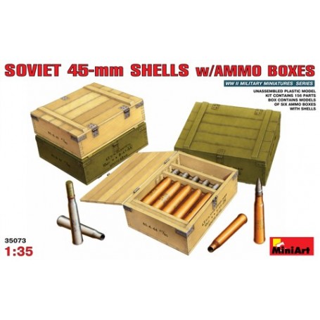 MiniArt 35073 Soviet 45 mm Shells with Ammo Boxes, 6 ammoboxar