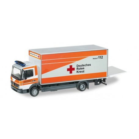 Herpa 091558 Mercedes Benz Atego box trailer with liftgate "Warendorf rescue service"
