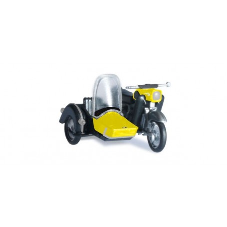 Herpa 053433-3 MZ 25 with matching sidecar, yellow/black