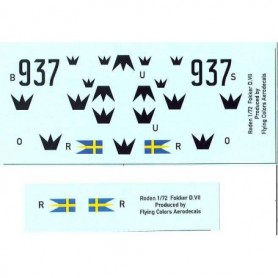 Flying Colors Aerodecals 72-108 Dekalark för flygplan, Fokker D.VIIF Swedish Army Air Force