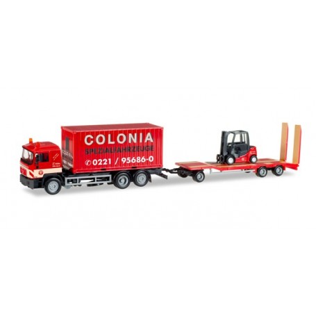 Herpa 308182 MAN F 90 container truck with Goldhofer TU3 and forklifter "Colonia"