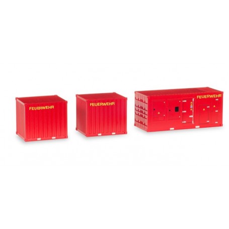 Herpa 076807 Accessory 1 x power unit and 2 x 10 ft. Container "Feuerwehr"