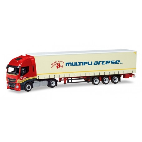 Herpa 309516 Iveco Stralis Highway XP curtain canvas semitrailer Multipli Arcese (I)
