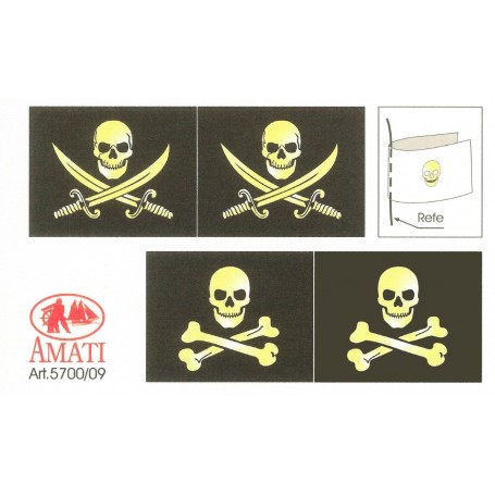 Amati 5700-09 Flaggor, självhäftande tyg, för piratskepp, 1 set
