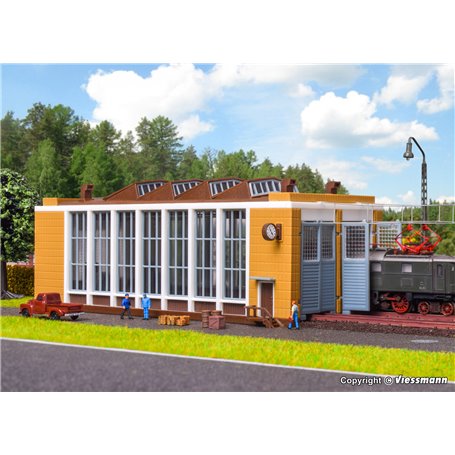 Vollmer 47605 E-loco shed with automatic door lock mechanism, double track