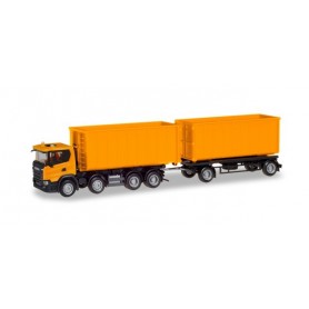 Herpa 309950 Scania CG 17 8x4 roll-off container trailer, communal orange