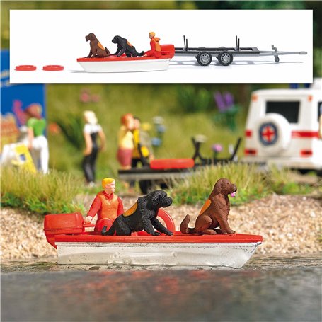 Busch 7898 Water rescue with Newfoundland dogs and motorboat