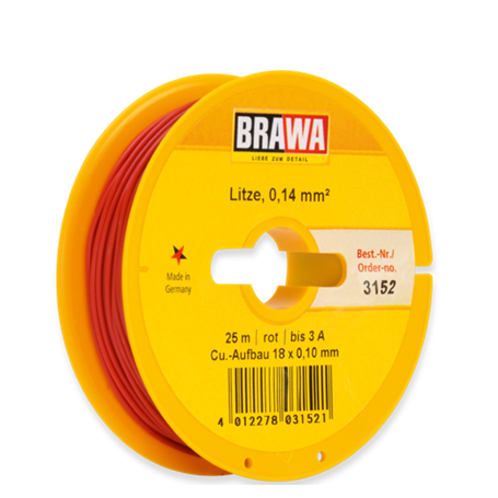 Brawa 3152 Kabel, 25 meter, röd, 0.14 mm²
