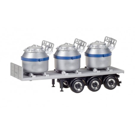 Herpa 076838-002 Trailer with 3 aluminum pots, stripes blue