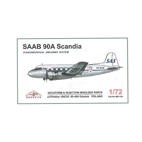 Broplan MS154 Flygplan SAAB 90A Scandia "Scandinavian Airlines System"