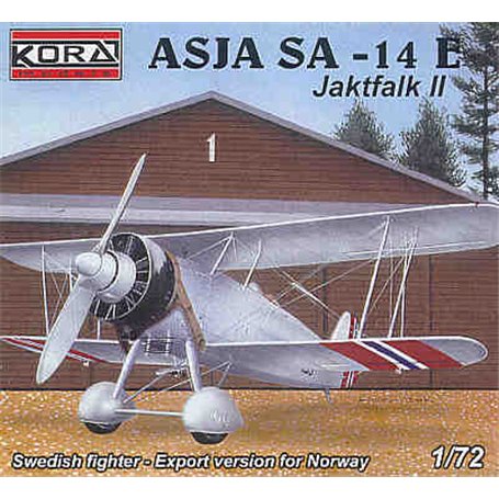 Kora Models 7228 Flygplan ASJA SA-14E "Jaktfalk II" Norwegian version with wheels. Includes decals