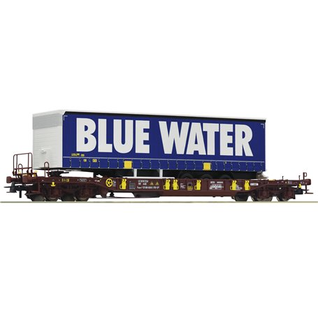 Roco 76229 Flakvagn med last av trailer Sdgmns 33 "Blue Water"