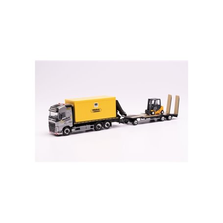 Herpa 312769 Volvo FH Gl. flat truck with container and crane and Goldhofer TU3 with fork lift "Wallek & Geser" (Bayern/Garch...