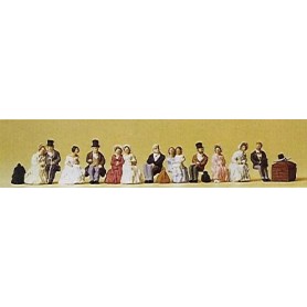 Preiser 12045 Sittande Passagerare, 1850-tals klädda, 13 figurer med tillbehör