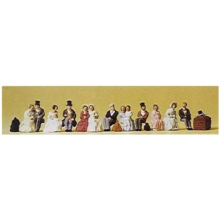 Preiser 12045 Sittande Passagerare, 1850-tals klädda, 13 figurer med tillbehör