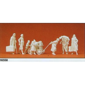 Preiser 16558 Omålade figurer, flyktingar, 7 st med tillbehör