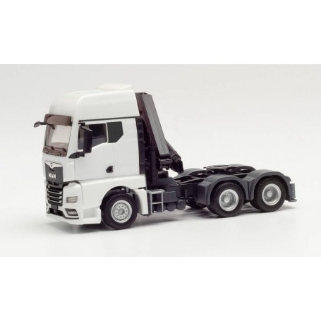 Herpa 313100 MAN TGX GX 6x4 tractor with crane and extendable supports, white