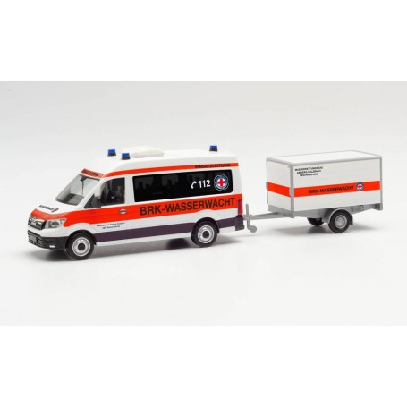 Herpa 096096 MAN TGE bus high roof with trailer "BRK water rescue Amberg/Sulzbach (Bayern/Amberg-Sulzbach)