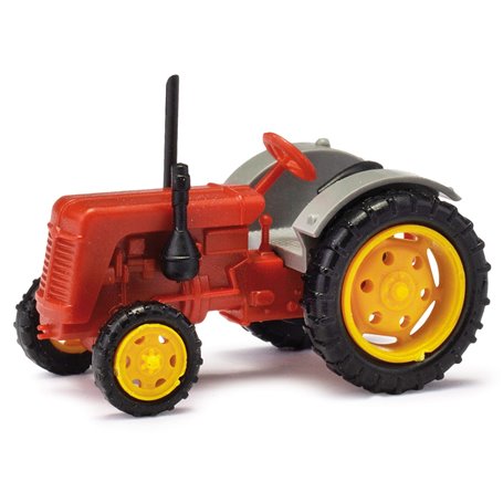 Busch 211006811 Traktor Famulus, röd/grå med gula fälgar