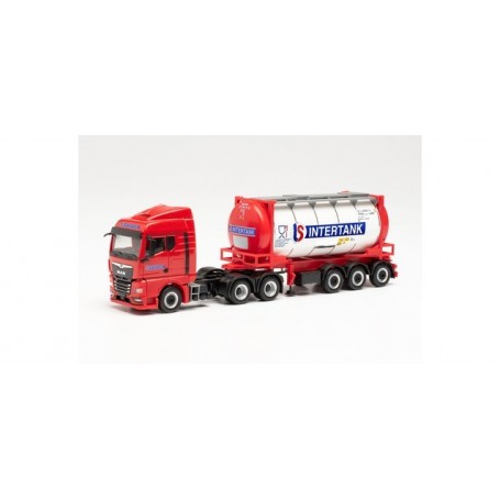 Herpa 314541 MAN TGX GM swap container semitrailer truck Intertank (DK) (Denmark/Fredericia)