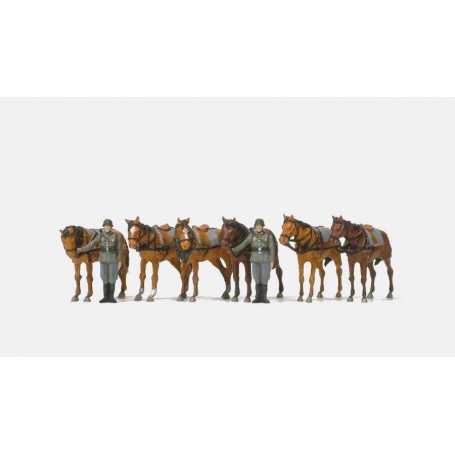 Preiser 16597 Figurer Soldater och hästar, 2 omålade figurer, 6 omålade hästar.