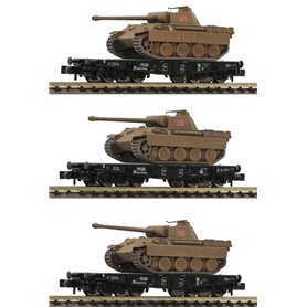 Fleischmann 845606 Vagnsset med 3 tungtransportvagnar SSy DRG med last av 3 tanks Panther