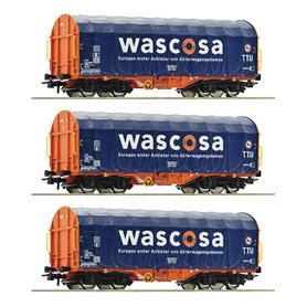 Roco 76009 Set of three sliding tarpaulin wagons, type Shimmns, of the Wascosa