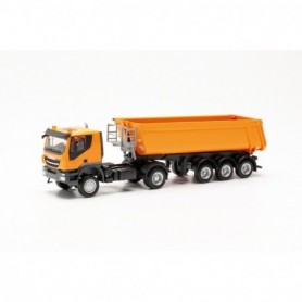 Herpa 315111 Iveco Trakker with Schmitz Cargobull dump semitrailer, orange