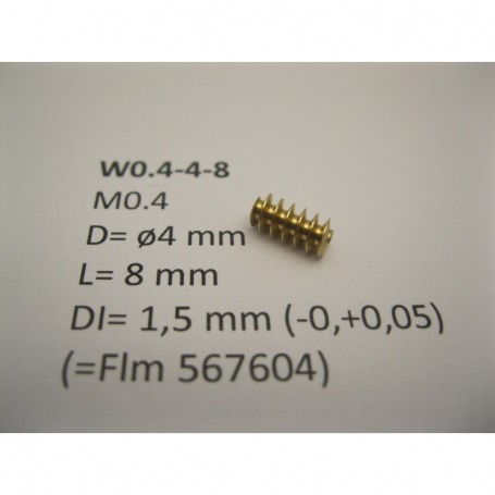 Micromotor W0.4-4-8 Snäckdrev, mässing, M0.4, D4, L8, DI1.5 mm, 1 st