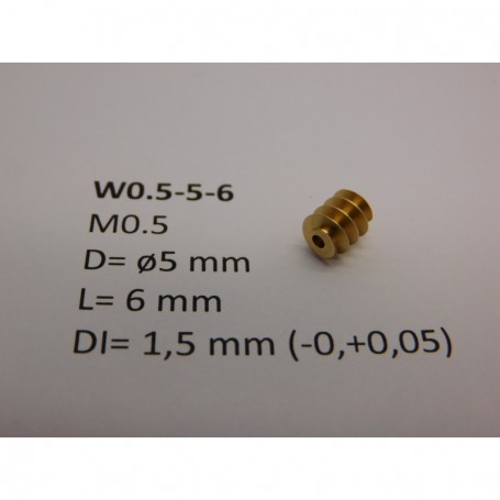 Micromotor W0.5-5-6 Snäckdrev, mässing, M0.5, D5, L6, DI1.5 mm, 1 st