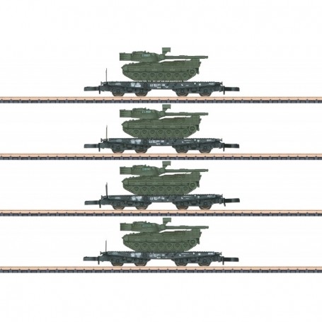 Märklin 82228 Vagnsset med 4 tungtransportvagnar Rlmmp DB med last av 4 tanks